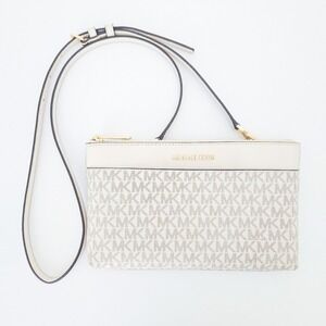 Michael Kors Cream White Pebble Coated Leather Jet Set Crossbody Handbag w COA